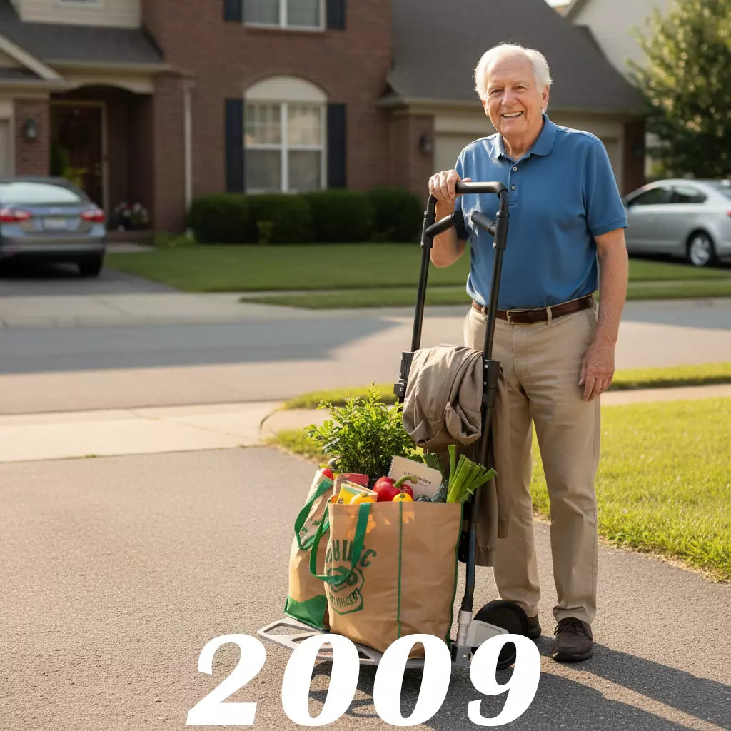 A customer smiling happily while using the Leeyoung hand truck
