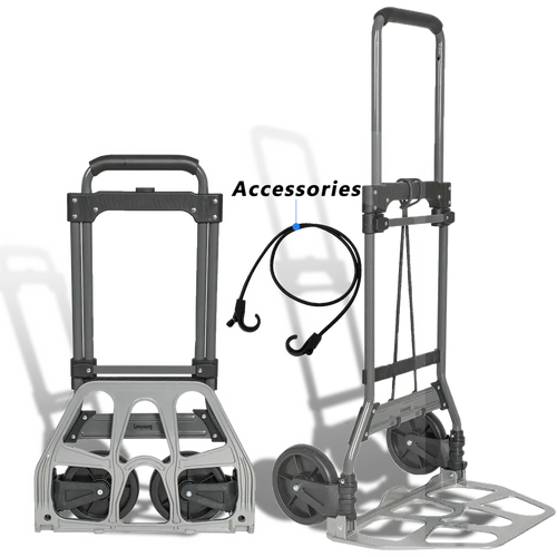 Leeyoung 264LB folding hand truck in folded and open position with elastic strap, heavy duty foldable cart for moving goods easily
