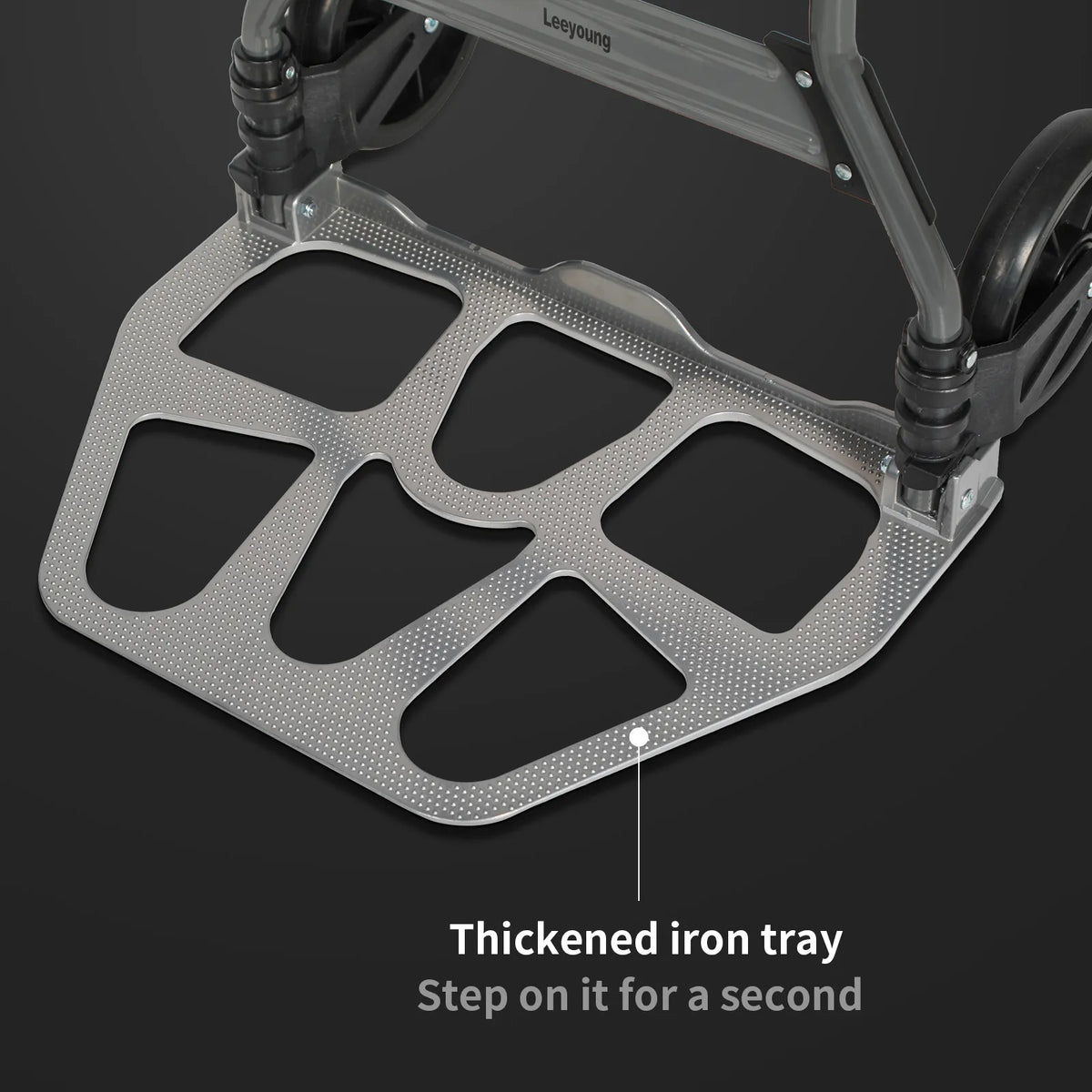 Thickened iron tray of Leeyoung 264LB heavy duty folding hand truck, sturdy load-bearing base for transporting heavy items