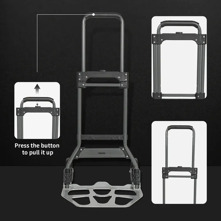 How to unfold Leeyoung 264LB folding hand truck, step-by-step demonstration for quick setup of heavy duty cart