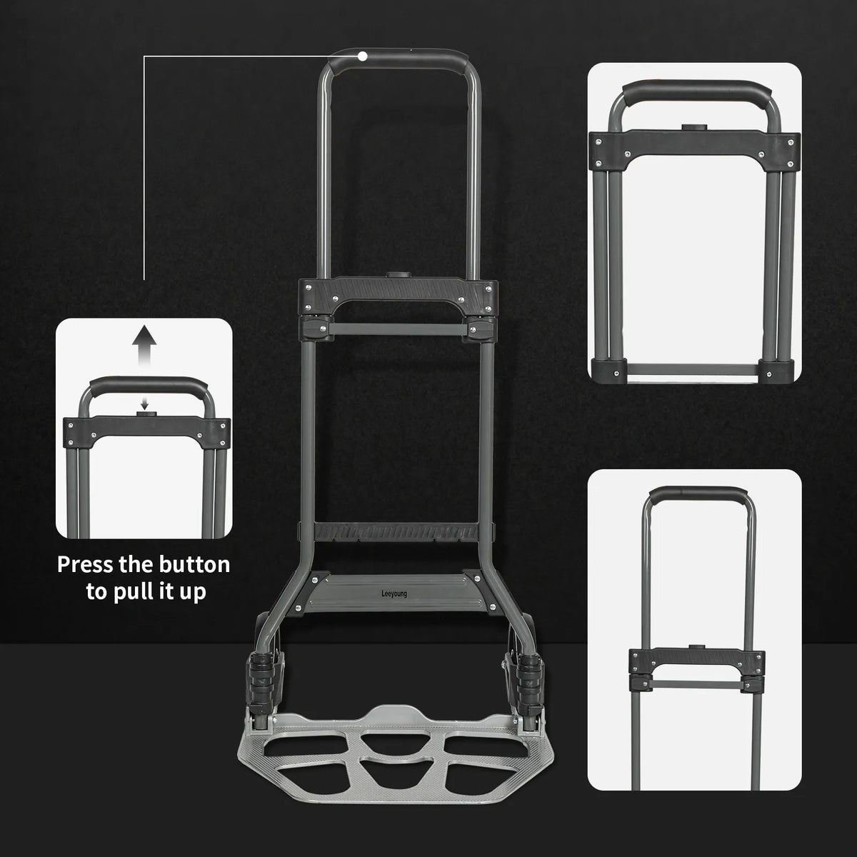How to unfold Leeyoung 264LB folding hand truck, step-by-step demonstration for quick setup of heavy duty cart