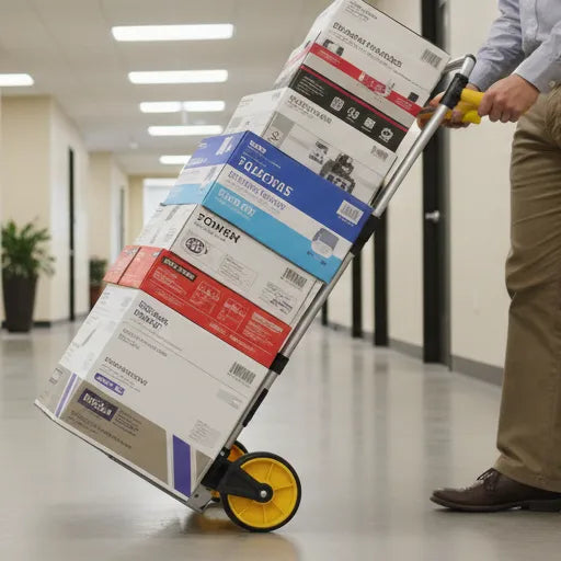 Leeyoung 309LB folding hand truck moving packages and boxes for courier delivery in warehouse