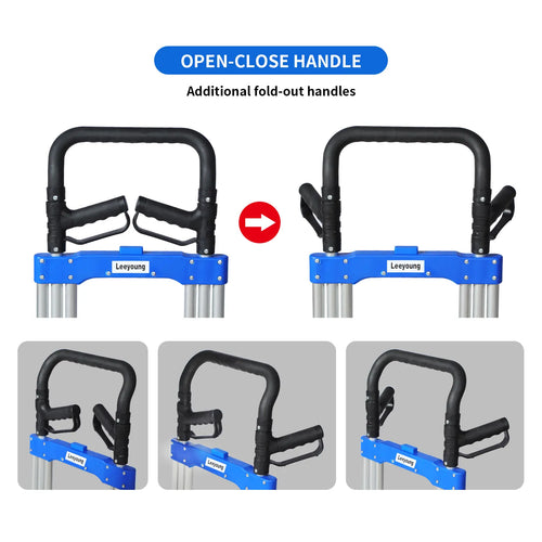 360-degree rotating ergonomic handle system on industrial collapsible hand truck