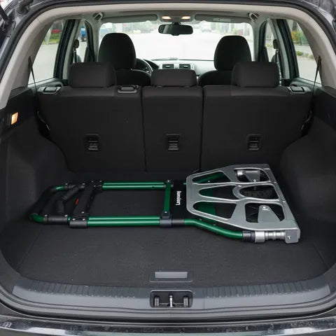 Leeyoung 375LB folding hand truck folded for storage in car trunk or shelf