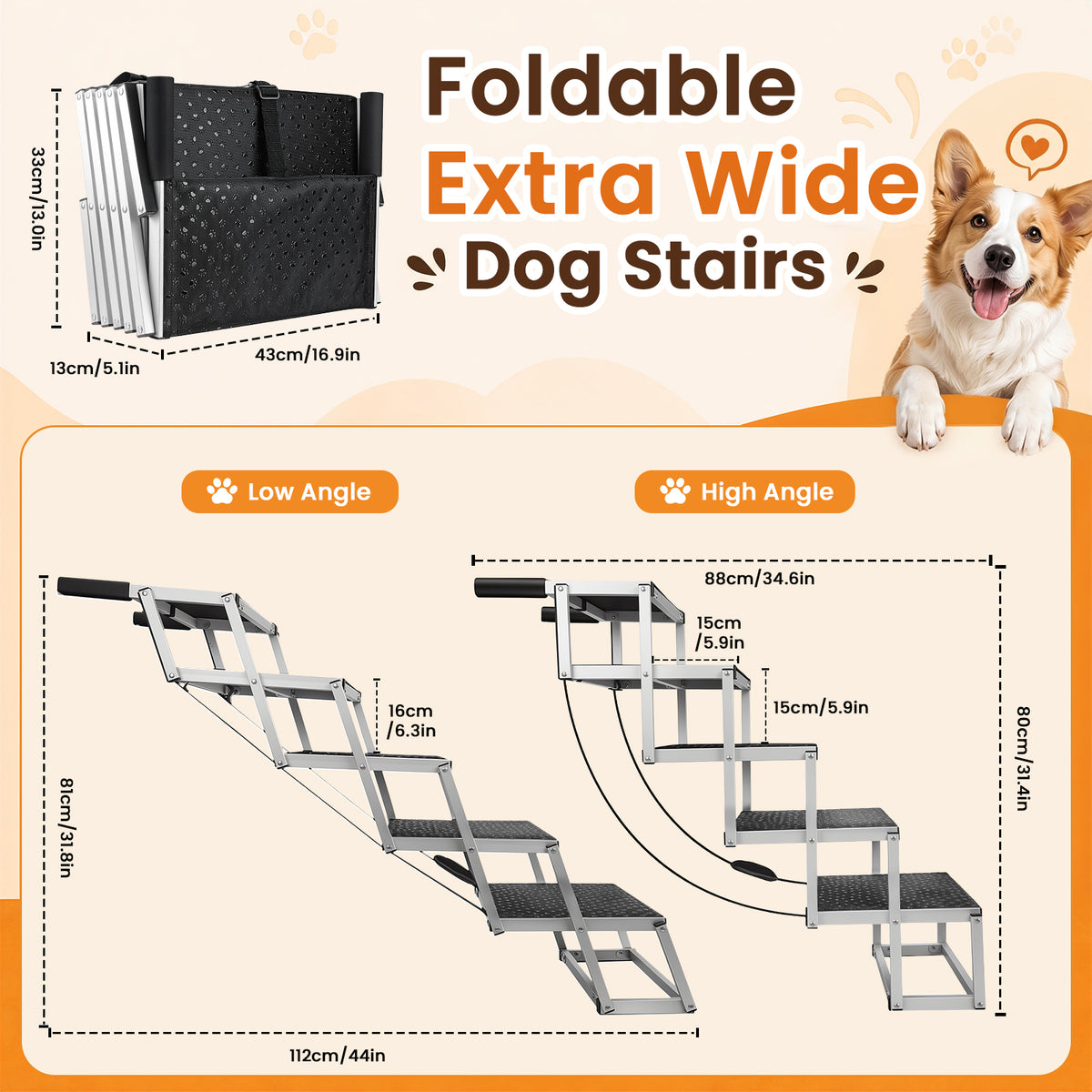 DeerGym Non-slip Foldable Dog Stairs for Car and Truck