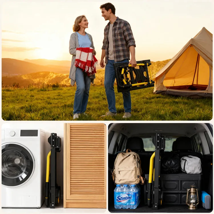 330 lb. 2-in-1 Folding Hand Truck Dolly, Heavy Duty Foldable Cart with Retractable Handle & 4 Smooth Rubber Wheels, Portable Hand Truck for Moving, Travel, Luggage, and Office Use