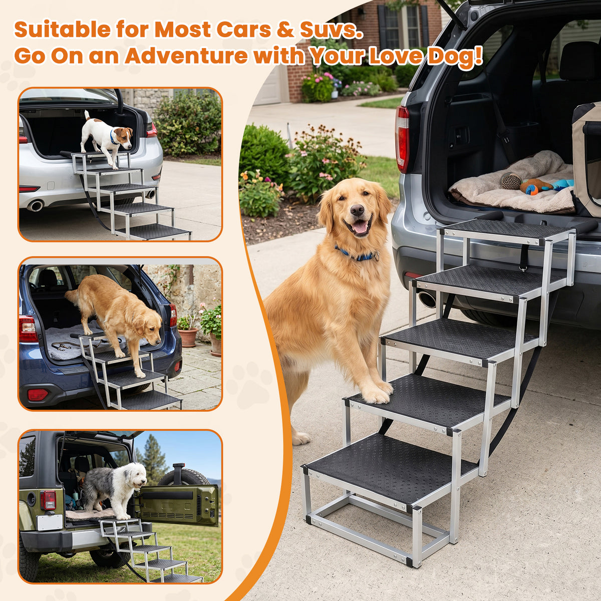 DeerGym Non-slip Foldable Dog Stairs for Car and Truck
