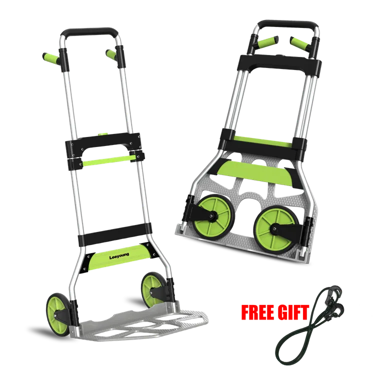 Leeyoung 309LB green folding hand truck front view, folded position