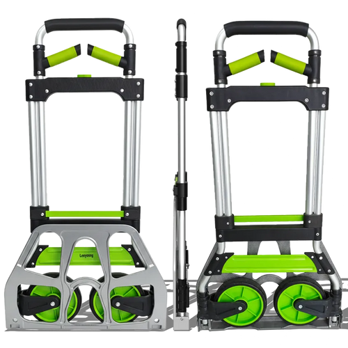 Leeyoung 309LB green folding hand truck front view, folded position