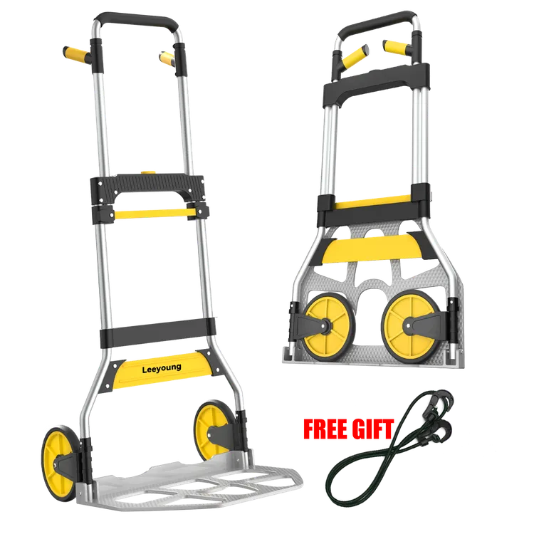 Leeyoung 309LB yellow folding hand truck front view in folded state