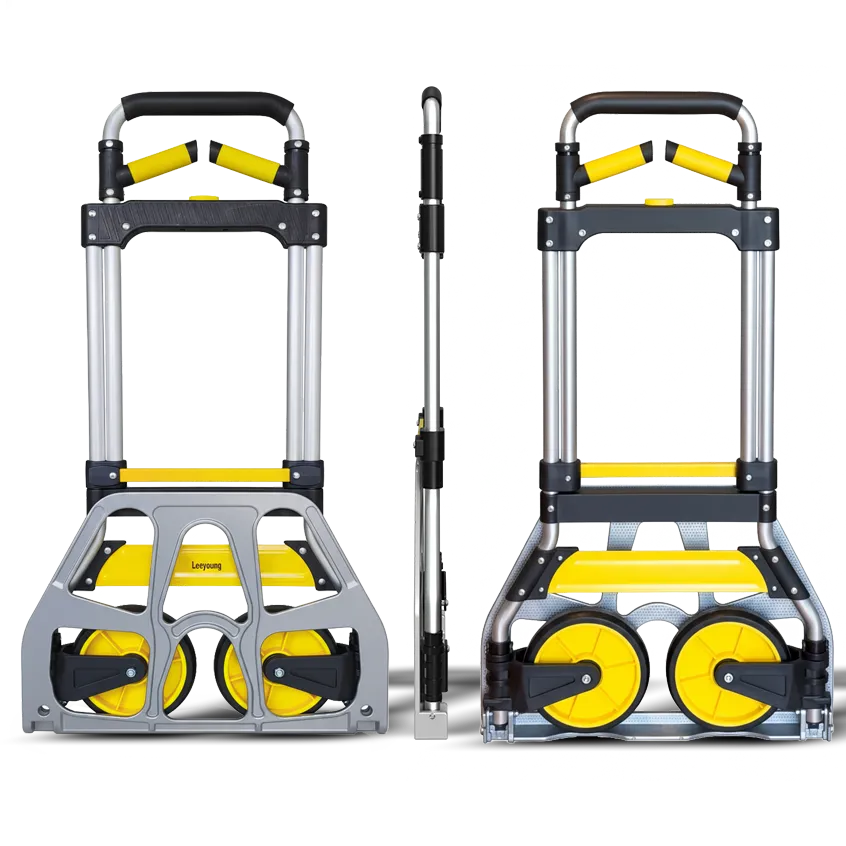 Leeyoung 309LB yellow folding hand truck front view in folded state
