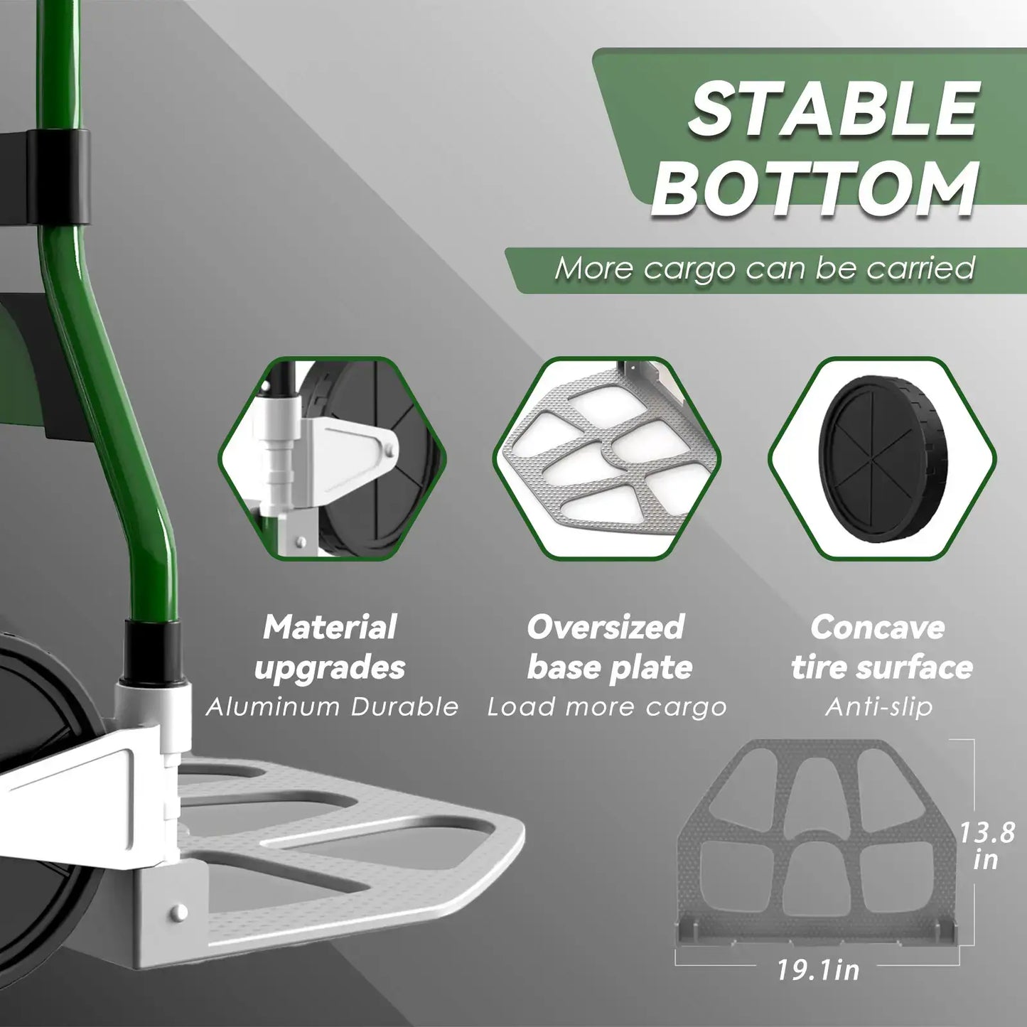 Heavy duty hand truck with concave anti-slip tires, metal bracket wheels and 19in platform