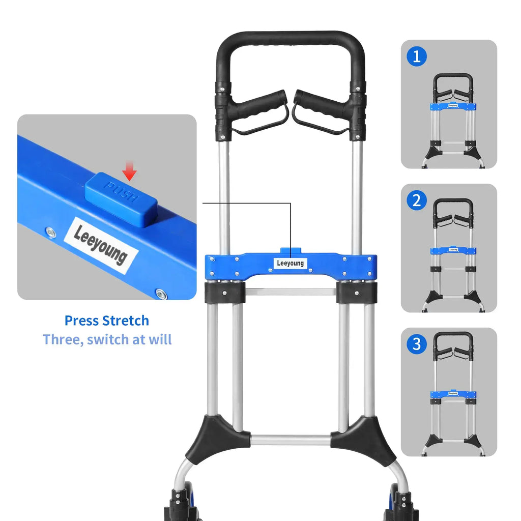 Leeyoung hand truck with one-button height adjustment, 3-gear switch and stretchable handle