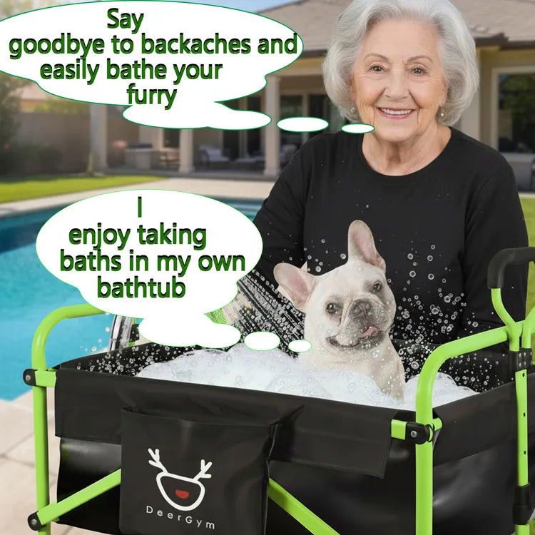 DeerGym dog bathing cart used for comfortable at-home bath time