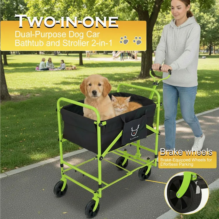 DeerGym pet bath cart with 360-degree swivel wheels and foot brakes