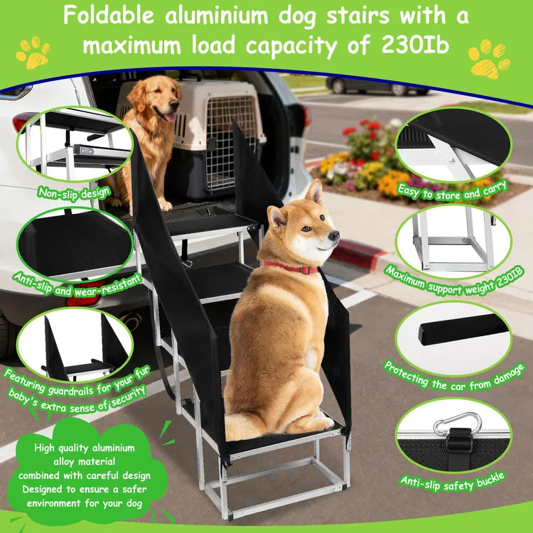 Durable dog stairs with reinforced metal frame and anti-slip coated steps for safe pet climbing