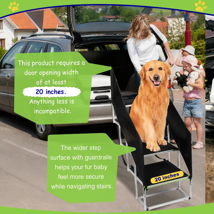 Dog stairs placement requirement showing trunk or tailgate width must be greater than 20 inches