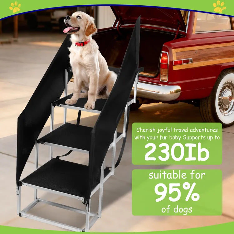 Heavy duty dog stairs supporting up to 230 lbs suitable for 95 percent of dogs