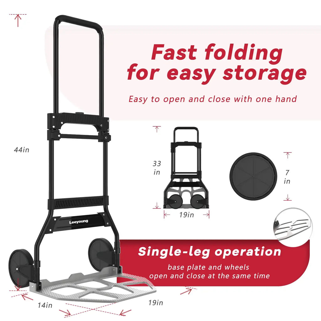 One-button folding mechanism compressing 2 wheeler hand truck
