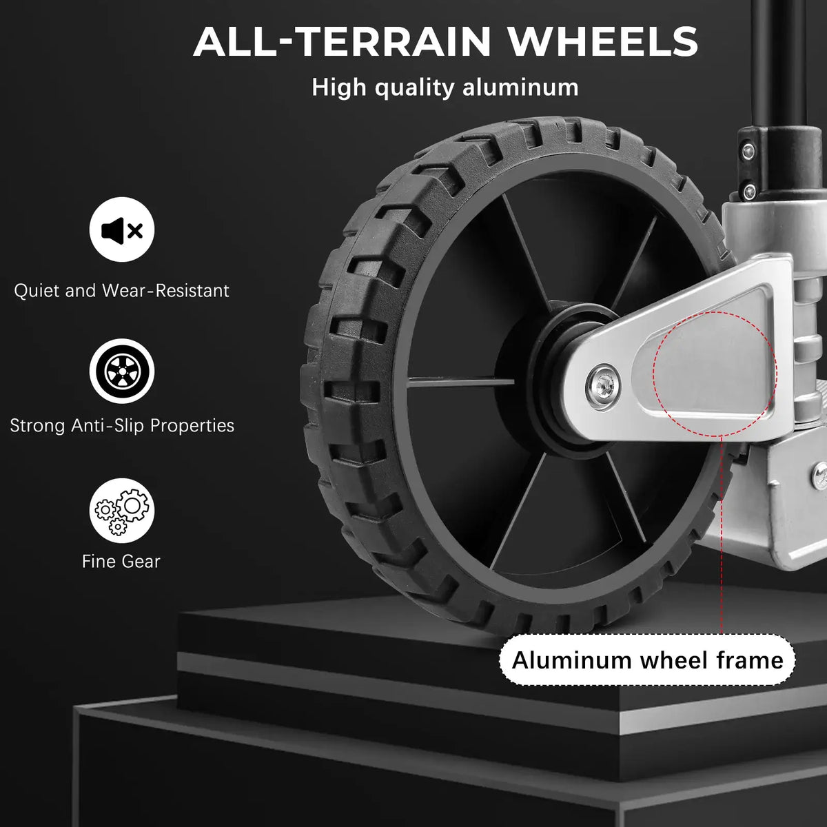 6.7" all-terrain wheels on folding aluminum hand cart for rough surfaces