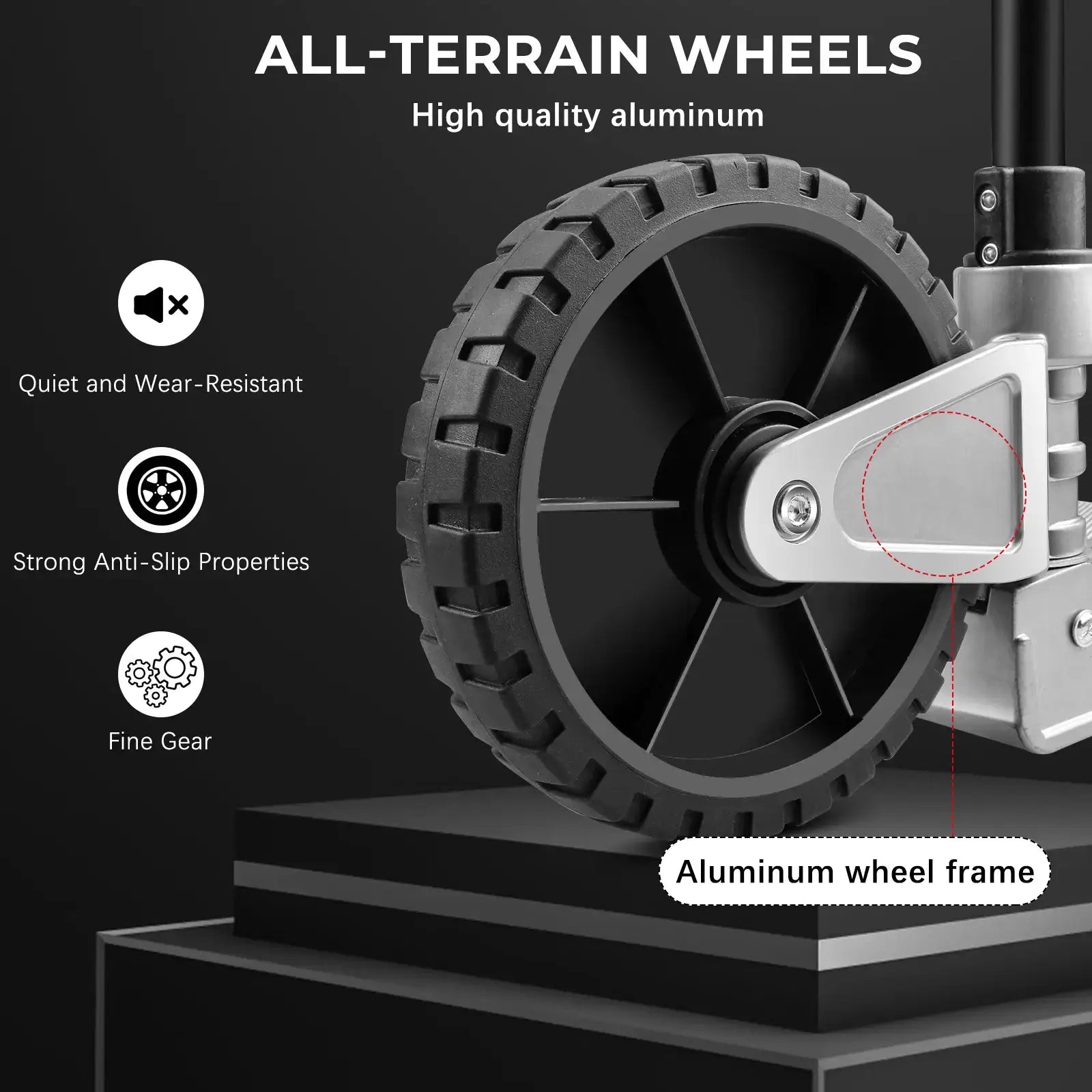 6.7" all-terrain wheels on folding aluminum hand cart for rough surfaces