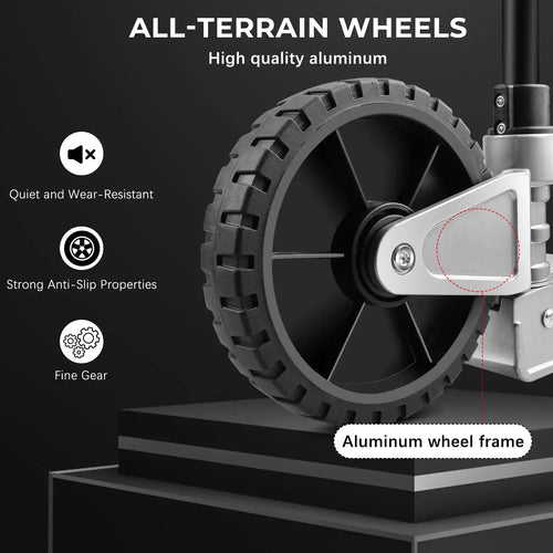 6.7" all-terrain wheels on folding aluminum hand cart for rough surfaces