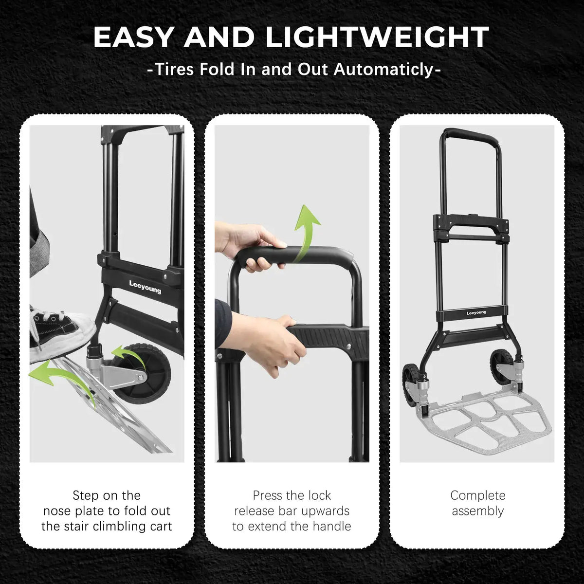 Adjusting telescopic handle on lightweight folding hand cart