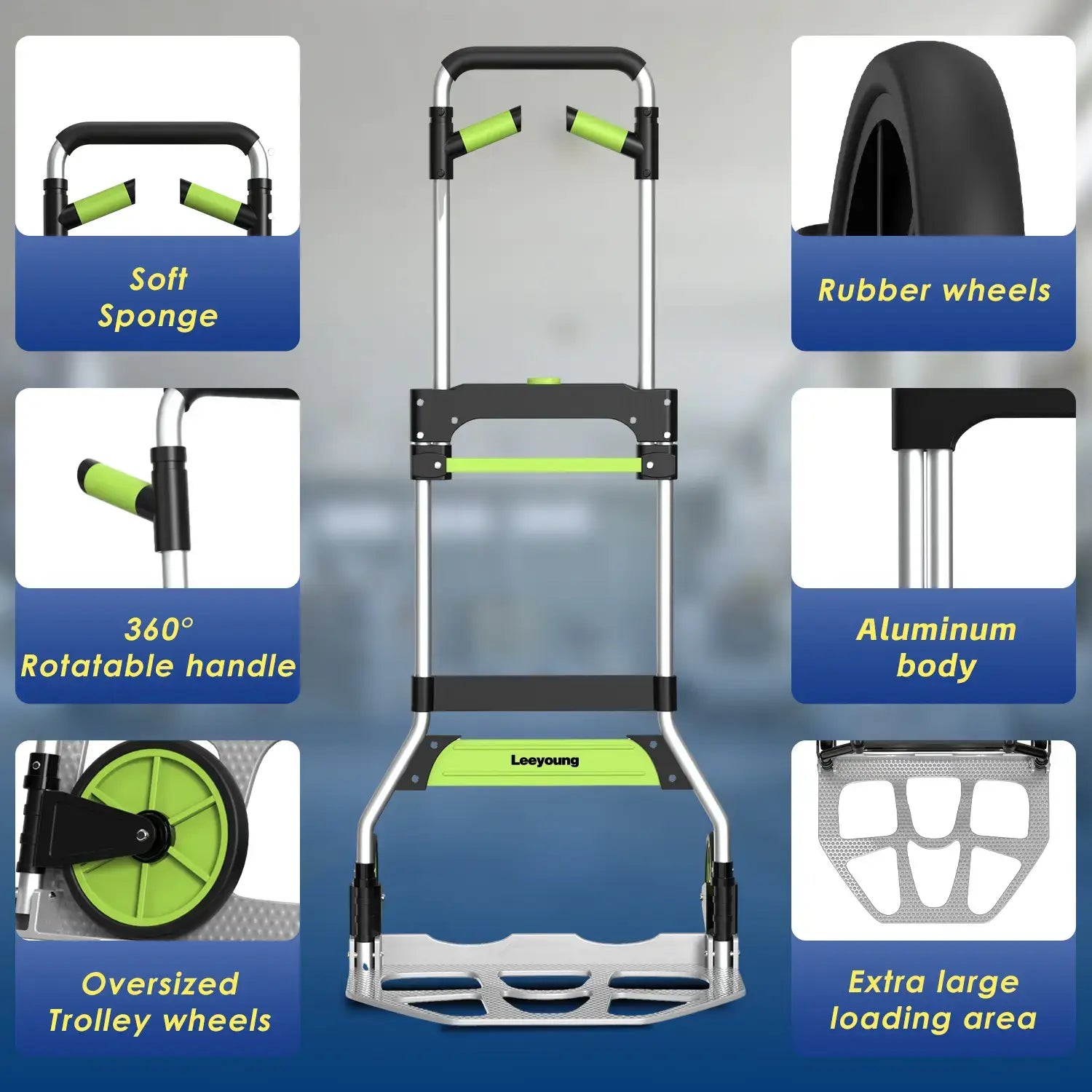 Worker adjusting height of telescopic handle on lightweight folding hand truck