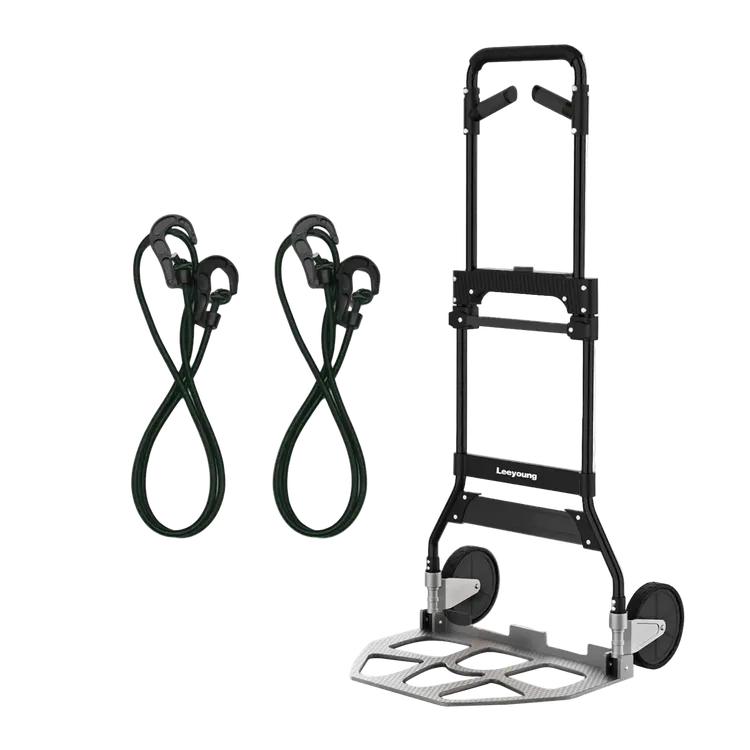 Black heavy duty foldable hand truck with 375lb capacity and industrial steel frame