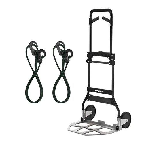 Black heavy duty foldable hand truck with 375lb capacity and industrial steel frame
