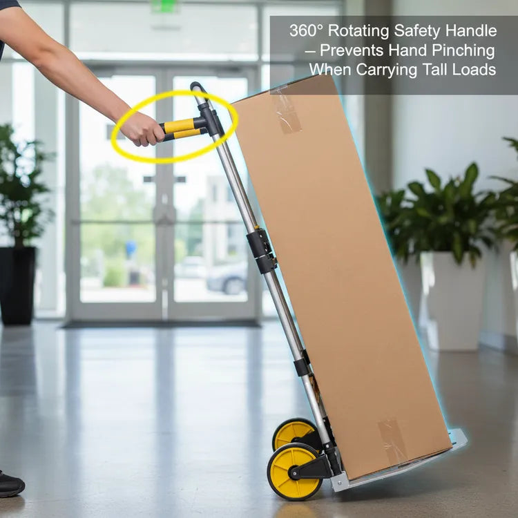 Leeyoung 309LB folding hand truck with 360-degree rotating handle for safe handling of tall or bulky items