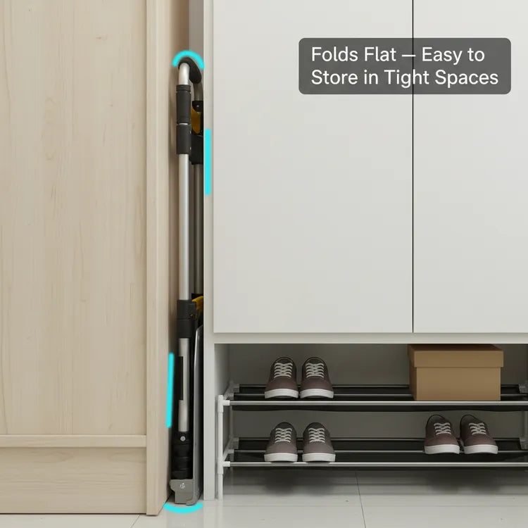 Leeyoung 309LB folding hand truck folded flat to save space, perfect for storage in narrow corners